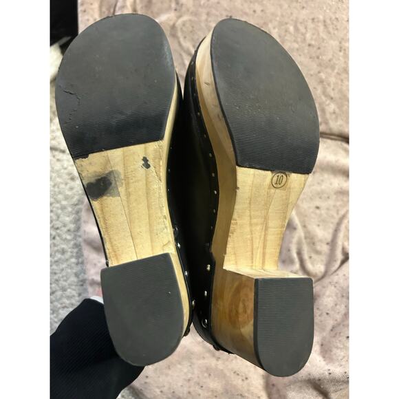 Chelsea & Violet Black Leather Wood Heel Clogs Women’s 10 Boho Retro - Picture 6 of 8